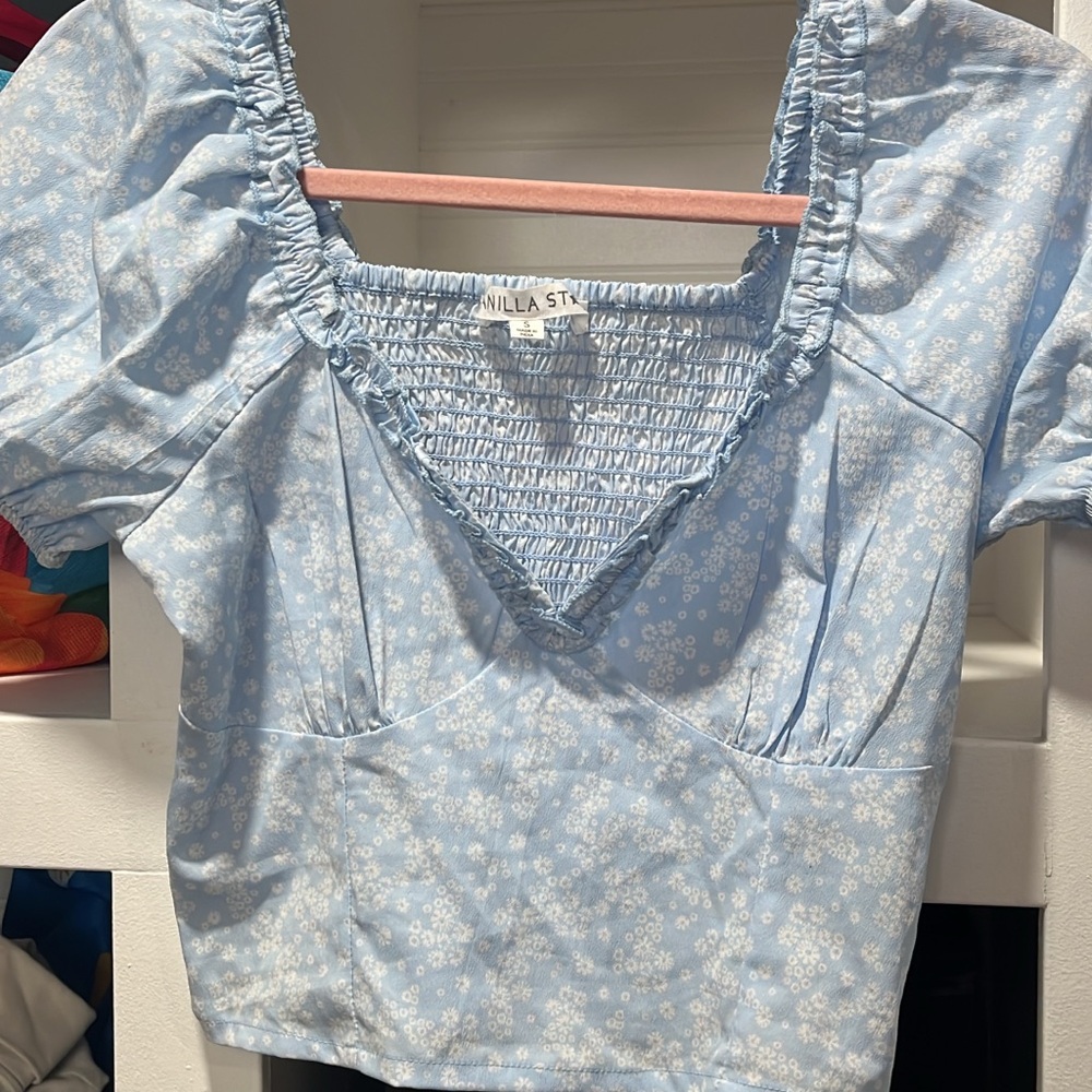 Vanilla Star Sky Blue Floral Blouse